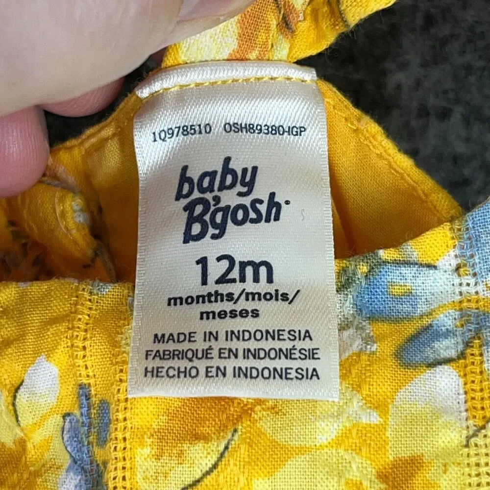 Baby B'gosh Dress Baby Girl‎ 12M Yellow Floral Plaid Button Sleeveless Cotton